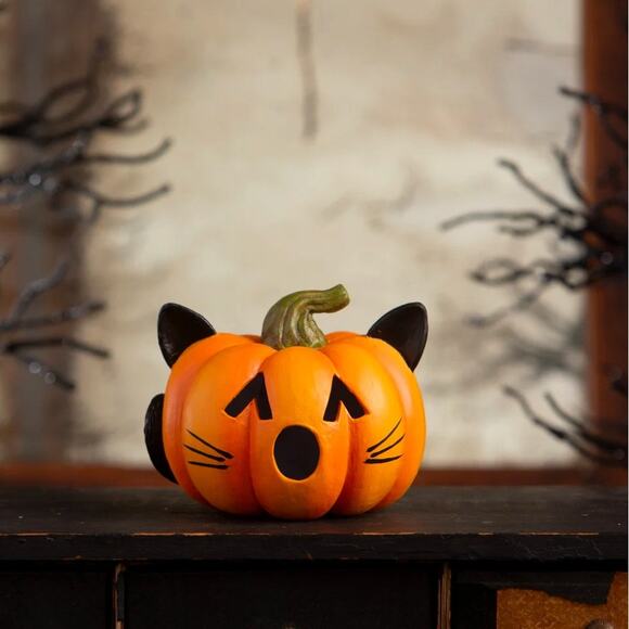 Bethany Lowe Small Pumpkin Cat Luminary Halloween Decor NEW - Picture 1 of 7